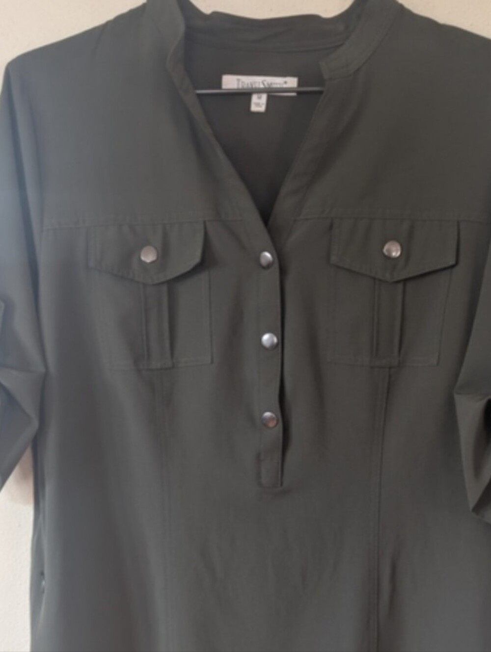 TravelSmith Olive Green Utility Shirt Dress M